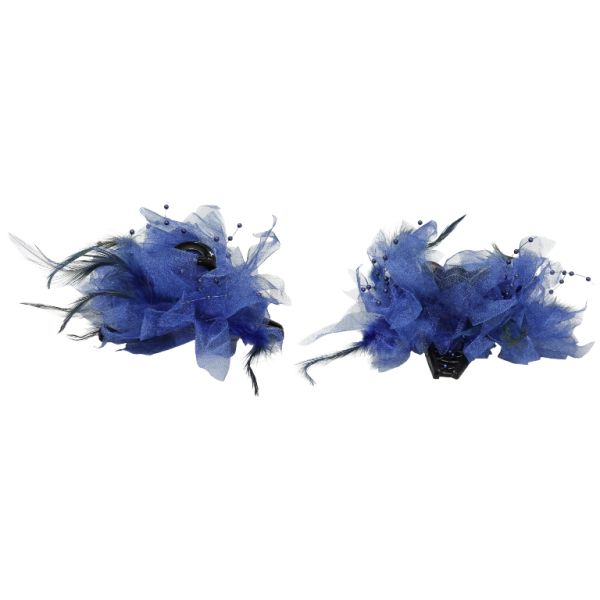 JEWELRY - BRACKET - CLAW HAIR CLIP WITH TEXTILE - FLOWERS SH084 - 10x8x6cm BLACK AND BLUE (DARK) - PACKAGE 3pcs.