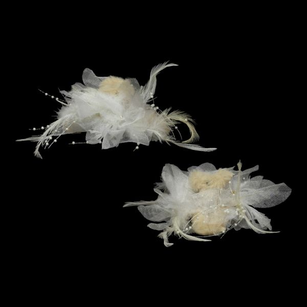 JEWELRY - BRACKET - CLAW HAIR CLIP WITH TEXTILE - FLOWERS SH085 - 11x5x7.4cm GOLD AND WHITE - 1pc.