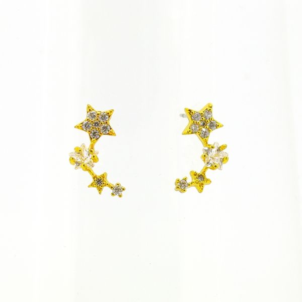 БИЖУТЕРИЯ - ОБЕЦИ - ВИНТ - ЦИРКОН - ЗВЕЗДИ Е591 - 0.7х1.6см ЗЛАТИСТО И БЯЛО - ПАКЕТ 6 чифта