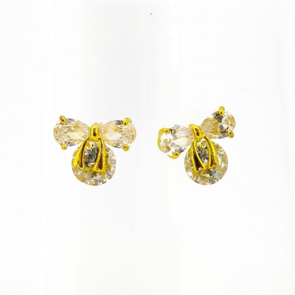 БИЖУТЕРИЯ - ОБЕЦИ - ВИНТ - ЦИРКОН - ПАНДЕЛКА Е589 - 1.4х1.2см ЗЛАТИСТО И БЯЛО - ПАКЕТ 6 чифта