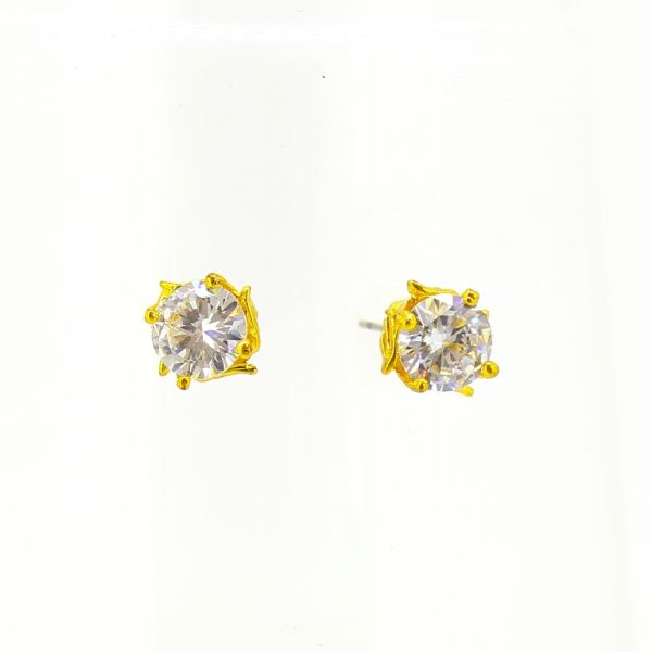JEWELRY - EARRINGS - SCREW - ZIRCON - FLOWER Е592 - 0.9x0.9cm GOLD AND WHITE - 1 pair