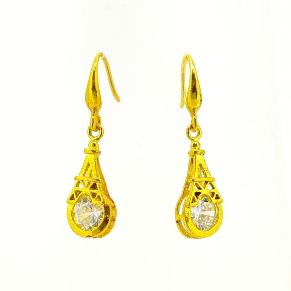 JEWELRY - EARRINGS - HOOK - ZIRCON - EIFFEL TOWER Е615 - 0.8x3.2cm GOLD AND WHITE - PACKAGE 6 pairs
