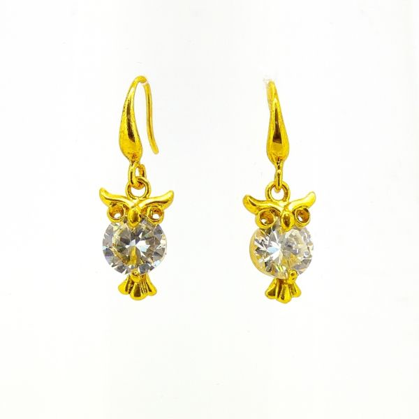 JEWELRY - EARRINGS - HOOK - ZIRCON - OWL Е599 - 0.9x2.6cm GOLD AND WHITE - 1 pair