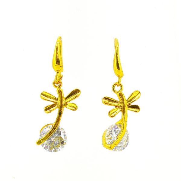 JEWELRY - EARRINGS - HOOK - ZIRCON - DRAGONFLY Е601 - 1.1x3.1cm GOLD AND WHITE - PACKAGE 6 pairs