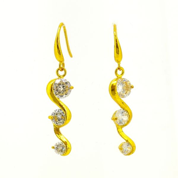 JEWELRY - EARRINGS - HOOK - ZIRCON - WOOL Е619 - 0.8x3.9cm GOLD AND WHITE - PACKAGE 6 pairs