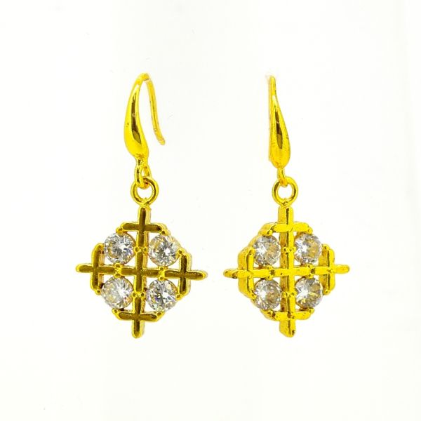 JEWELRY - EARRINGS - HOOK - ZIRCON - CLOVER Е596 - 1.6x3cm GOLD AND WHITE - PACKAGE 6 pairs