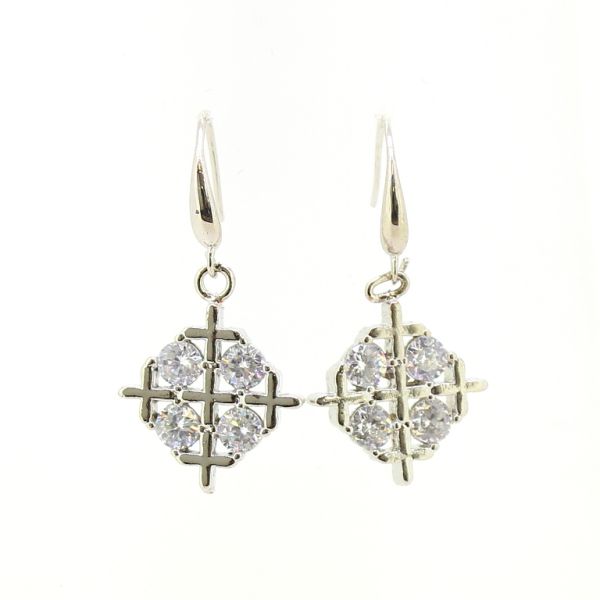 JEWELRY - EARRINGS - HOOK - ZIRCON - CLOVER Е596 - 1.6x3cm NICKEL AND WHITE - PACKAGE 6 pairs