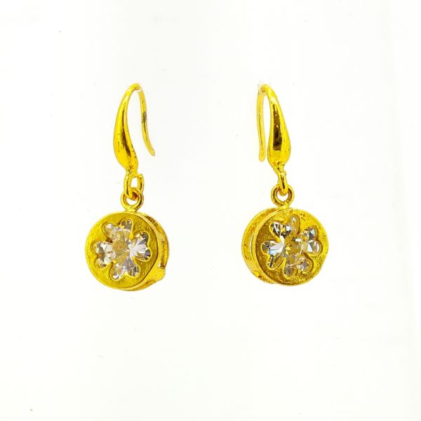 JEWELRY - EARRINGS - HOOK - ZIRCON - CLOVER Е603 - 0.9x2.4cm GOLD AND WHITE - PACKAGE 6 pairs
