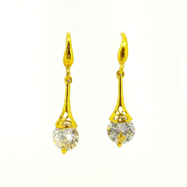 JEWELRY - EARRINGS - HOOK - ZIRCON - DROP Е618 - 0.8x3.4cm GOLD AND WHITE - PACKAGE 6 pairs