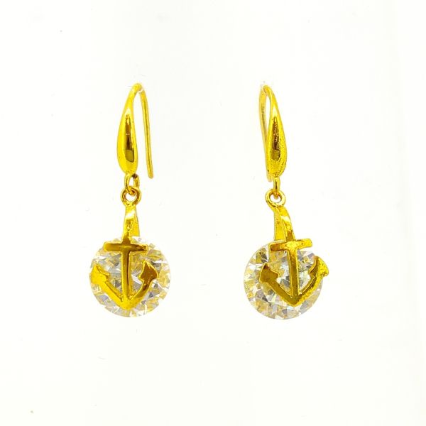 JEWELRY - EARRINGS - HOOK - ZIRCON - ANCHOR Е605 - 1x2.8cm GOLD AND WHITE - PACKAGE 6 pairs
