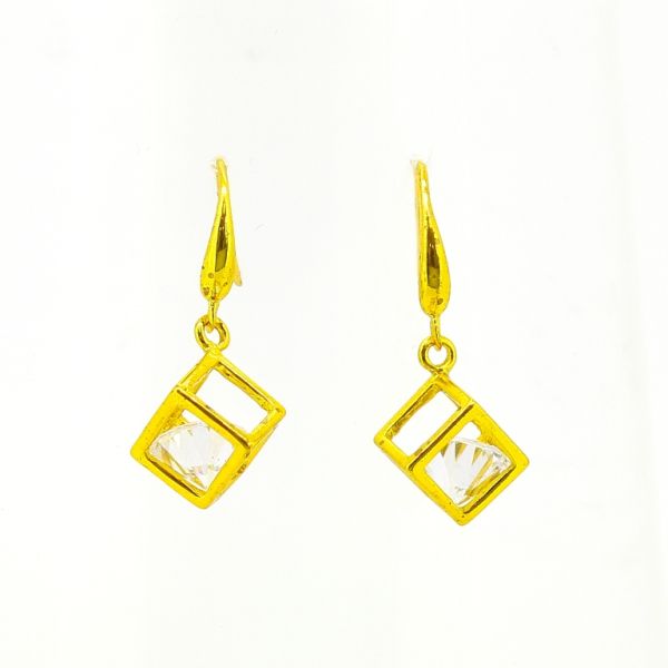 JEWELRY - EARRINGS - HOOK - ZIRCON - CUBE Е594 - 1.0x2.7cm GOLD AND WHITE - PACKAGE 6 pairs