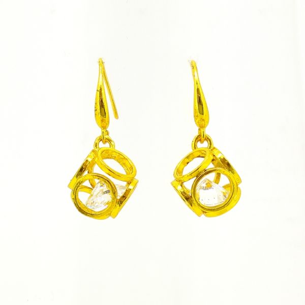 JEWELRY - EARRINGS - HOOK - ZIRCON - CUBE CIRCLES Е595 - 1.2x2.6cm GOLD AND WHITE - PACKAGE 6 pairs