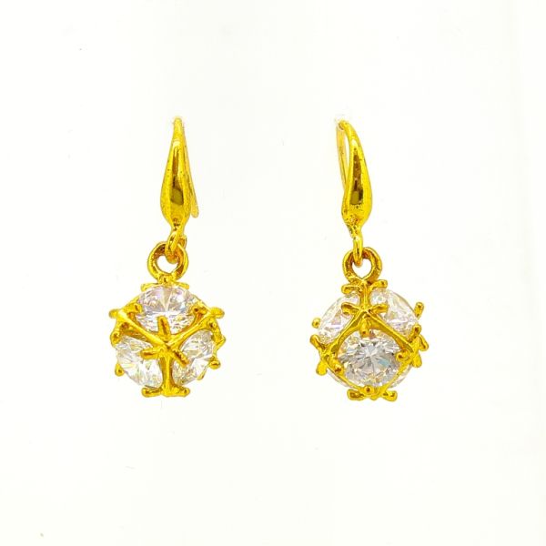 JEWELRY - EARRINGS - HOOK - ZIRCON - CUBE BRAID Е606 - 1x2.6cm GOLD AND WHITE - PACKAGE 6 pairs