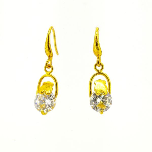 JEWELRY - EARRINGS - HOOK - ZIRCON - OVAL Е613 - 0.8x2.9cm GOLD AND WHITE - 1 pair