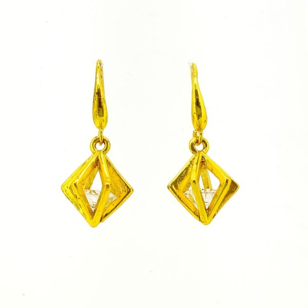 JEWELRY - EARRINGS - HOOK - ZIRCON - RHOMBS Е607 - 1x2.7cm GOLD AND WHITE - PACKAGE 6 pairs