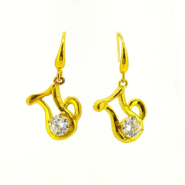 JEWELRY - EARRINGS - HOOK - ZIRCON - SYMBOL Е616 - 1.6x3.1cm GOLD AND WHITE - 1 pair