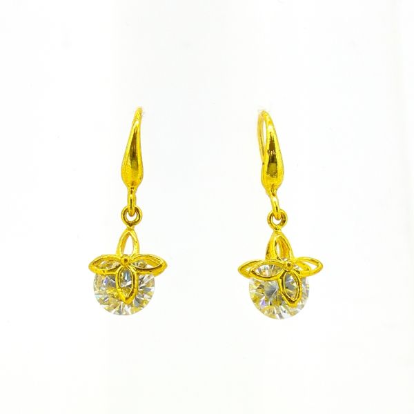 БИЖУТЕРИЯ - ОБЕЦИ - КУКИЧКА - ЦИРКОН - ЦВЕТЕ Е600 - 1х2.6см ЗЛАТИСТО И БЯЛО - 1чифт