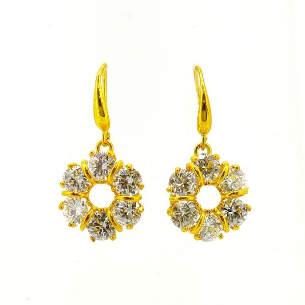 JEWELRY - EARRINGS - HOOK - ZIRCON - FLOWER Е609 - 1.4x2.9cm GOLD AND WHITE - 1 pair