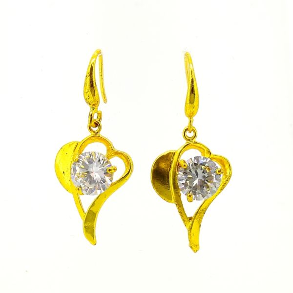 JEWELRY - EARRINGS - HOOK - ZIRCON - FLOWER Е610 - 1.5x3.6cm GOLD AND WHITE - PACKAGE 6 pairs