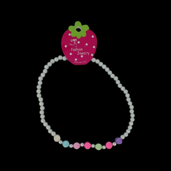 БИЖУТЕРИЯ - КОЛИЕ - ЕЛАСТИЧНО - ПЛАСТМАСОВИ ПЕРЛИ - РОМБ K110 - БЯЛО-НИКЕЛ-МИКС - ПАКЕТ 6 бр.