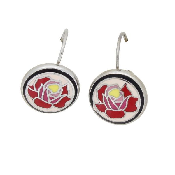 JEWELRY - EARRINGS - FRENCH LEVERBACK - METAL AND ENAMEL - ROSE Е634 - 1.6x2.4x1.7cm NICKEL-RED-CYCLAMEN-YELLOW - 1 pair