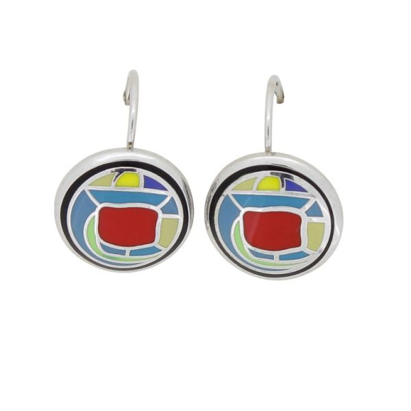 JEWELRY - EARRINGS - FRENCH LEVERBACK - METAL AND ENAMEL - FORMS Е633 - 1.6x2.4x1.7cm NICKEL-RED-BLUE-YELLOW - PACKAGE 3 pairs