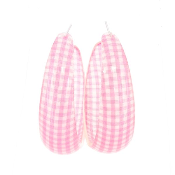 JEWELRY - EARRINGS - SCREW - METAL AND PLASTIC - COUNTRY CHECK PATTERN Е621 - 1.6x5.7cm NICKEL-PINK-WHITE - PACKAGE 6 pairs