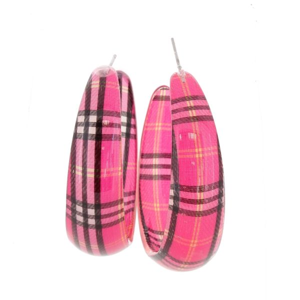 JEWELRY - EARRINGS - SCREW - METAL AND PLASTIC - COUNTRY CHECK PATTERN Е628 - 1.6x5.7cm NICKEL-CYCLAMEN-BLACK-WHITE - PACKAGE 6 pairs