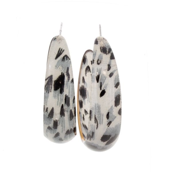 JEWELRY - EARRINGS - SCREW - METAL AND PLASTIC - LEOPARD PRINT Е629 - 1.6x5.7cm NICKEL-GRAY-BLACK - PACKAGE 6 pairs