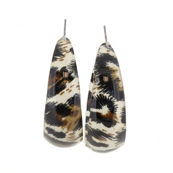 JEWELRY - EARRINGS - SCREW - METAL AND PLASTIC - LEOPARD PRINT Е630 - 1.6x5.7cm NICKEL-WHITE-BLACK - PACKAGE 6 pairs