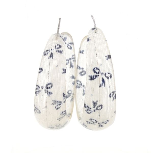 JEWELRY - EARRINGS - SCREW - METAL AND PLASTIC - RIBBONS Е625 - 1.6x5.7cm NICKEL-WHITE-BLUE (DARK) - PACKAGE 6 pairs