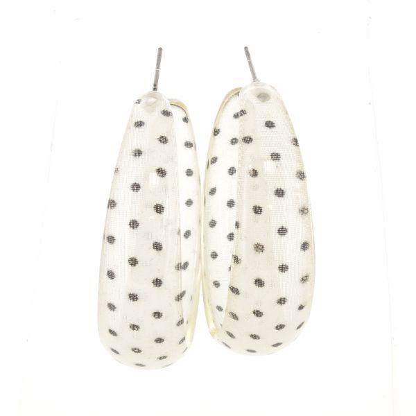 JEWELRY - EARRINGS - SCREW - METAL AND PLASTIC - DOTS Е622 - 1.6x5.7cm NICKEL-WHITE-BLACK - PACKAGE 6 pairs