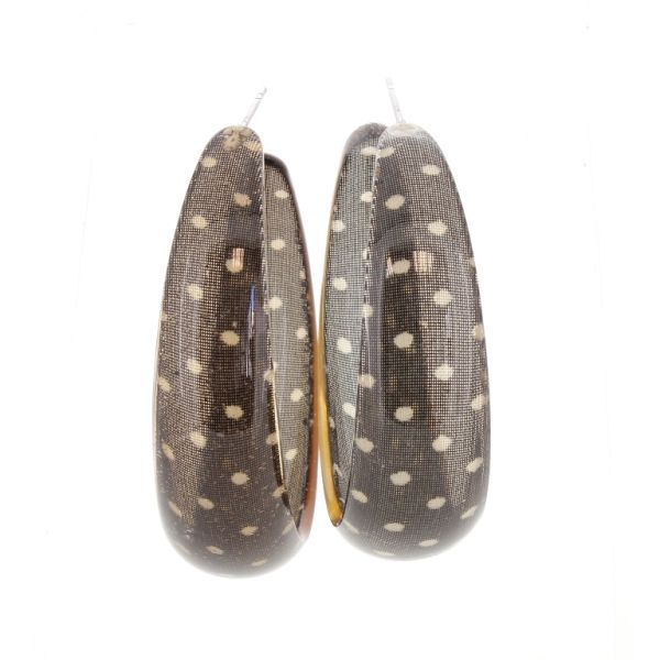 JEWELRY - EARRINGS - SCREW - METAL AND PLASTIC - DOTS Е622 - 1.6x5.7cm NICKEL-BROWN-WHITE - PACKAGE 6 pairs