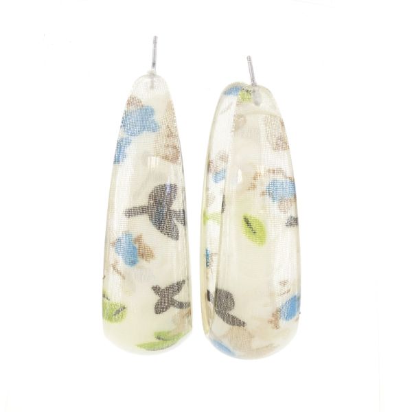 JEWELRY - EARRINGS - SCREW - METAL AND PLASTIC - FLOWERS Е626 - 1.6x5.7cm NICKEL-WHITE-GREEN-BLUE-BROWN - PACKAGE 6 pairs