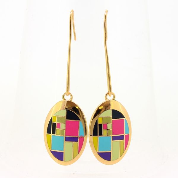 JEWELRY - EARRINGS - HOOK - METAL AND ENAMEL - ELLIPSE Е636 - 2.1x7.3cm GOLD-MIX - PACKAGE 6 pairs