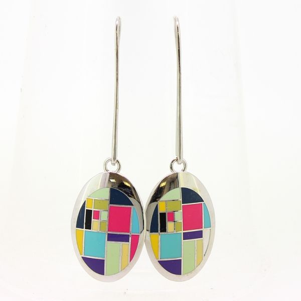JEWELRY - EARRINGS - HOOK - METAL AND ENAMEL - ELLIPSE Е637 - 2.1x7.3cm NICKEL-MIX - 1 pair