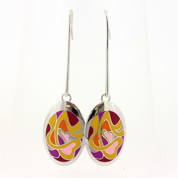 JEWELRY - EARRINGS - HOOK - METAL AND ENAMEL - ELLIPSE Е638 - 2.1x7.3cm NICKEL-MIX - 1 pair