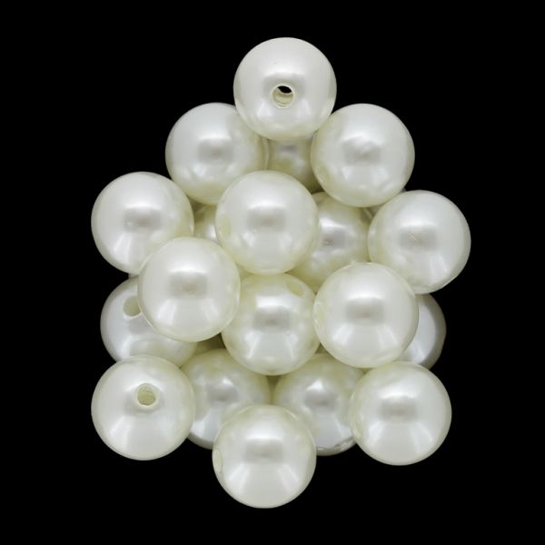ACRYLIC IMITATION PLASTIC PEARLS - BALL - 14mm ECRU 66 - 50g Hole-2.5mm (36pcs.)