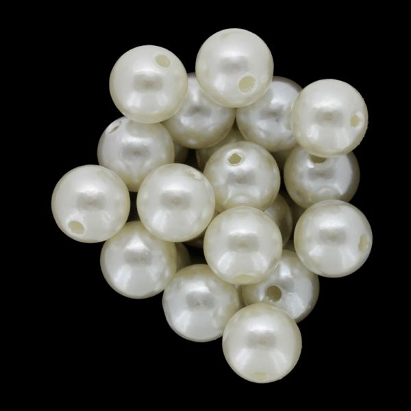 ACRYLIC IMITATION PLASTIC PEARLS - BALL - 14mm ECRU 66А - 50g Hole-2.5mm (35pcs.)