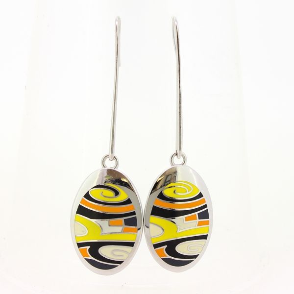 JEWELRY - EARRINGS - HOOK - METAL AND ENAMEL - ELLIPSE Е639 - 2.1x7.3cm NICKEL-MIX - PACKAGE 6 pairs