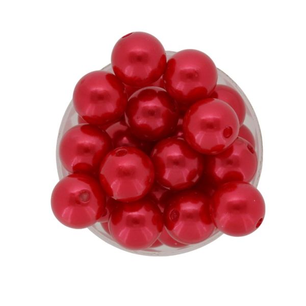 ACRYLIC IMITATION PLASTIC PEARLS - BALL - 14mm RED 58 - 50g Hole-2.5mm (37pcs.)