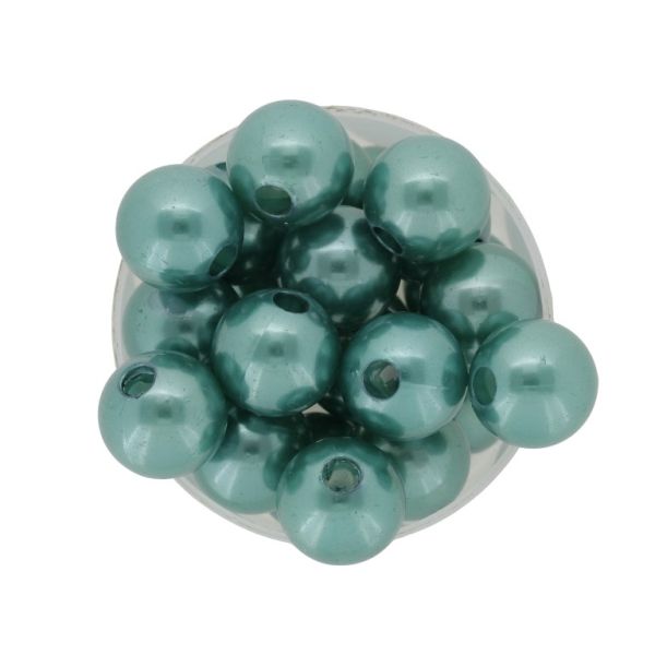 ACRYLIC IMITATION PLASTIC PEARLS - BALL - 15mm MINT (DARK) 78 - 50g Hole-4.0mm (30pcs.)