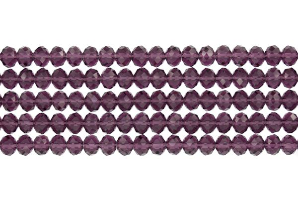GLASS BEADS - FACETED RONDELLE CRYSTALS - 8x6mm - TRANSPARENT - PURPLE (DARK) 010 - STRING (66pcs.) Hole-1.5mm