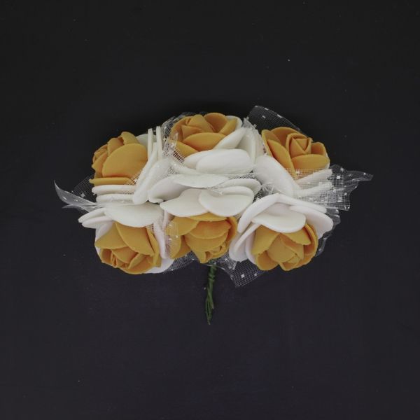 MATERIALS FOR CRAFT AND DECORATION - BOUQUET OF FOAMS - ROSE WITH TULLE AND WIRE - 3cm WHITE AND BEIGE - PACKAGE (12x6pcs.)