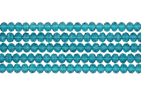GLASS BEADS - FACETED RONDELLE CRYSTALS - 8x6mm - TRANSPARENT - TURQUOISE 022 - PACKAGE (5x66pcs.) Hole-1.5mm