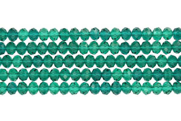 GLASS BEADS - FACETED RONDELLE CRYSTALS - 8x6mm - TRANSPARENT - TURQUOISE GREEN 023 - PACKAGE (5x66pcs.) Hole-1.5mm