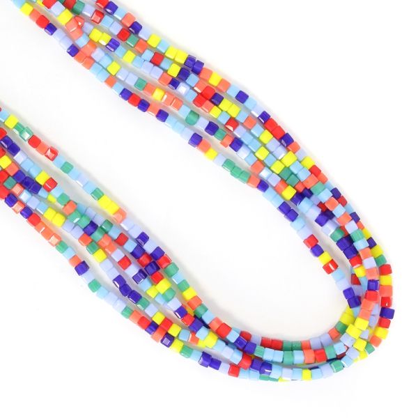 GLASS BEADS - CRYSTALS - CUBE 3х3mm - OPAQUE - MIX - STRING (180pcs.) Hole-0.8mm