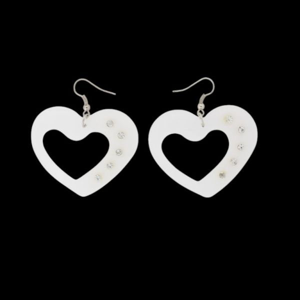 JEWELRY - EARRINGS - HOOK - METAL AND PLASTIC - HEART Е640 - 5.2x5.8cm NICKEL-WHITE - 1 pair