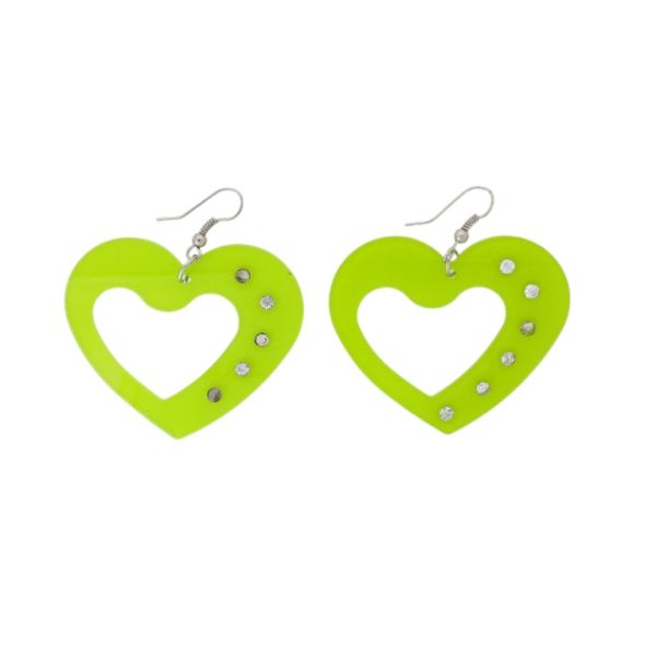 JEWELRY - EARRINGS - HOOK - METAL AND PLASTIC - HEART Е640 - 5.2x5.8cm NICKEL-GREEN - 1 pair