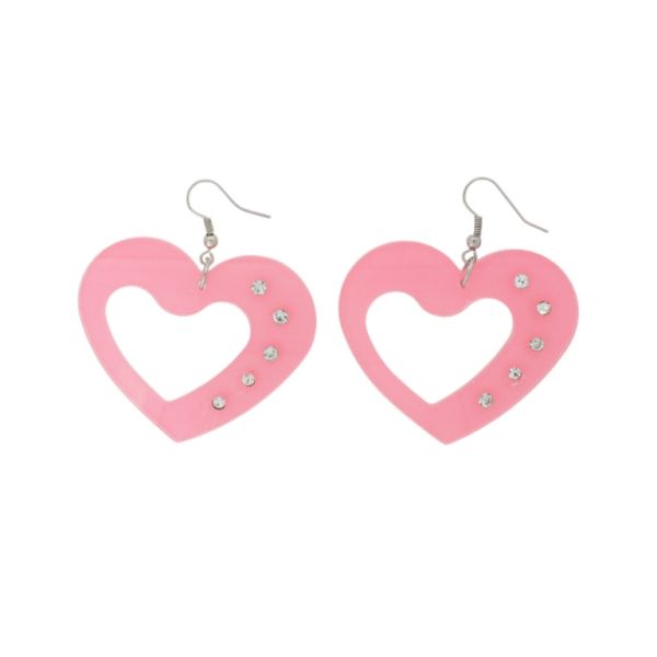 JEWELRY - EARRINGS - HOOK - METAL AND PLASTIC - HEART Е640 - 5.2x5.8cm NICKEL-PINK - 1 pair